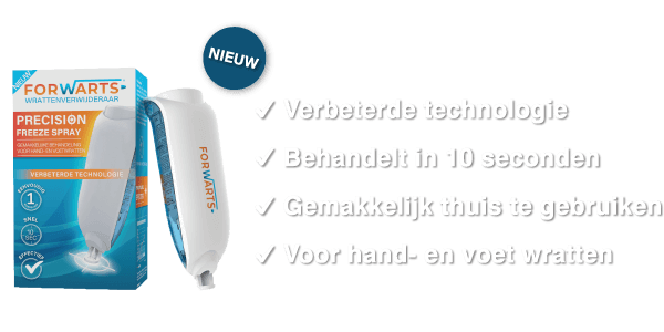 Forwarts wrattenspray: 1. Verbeterde technologie 2. Behandelt in 10 seconden 3. Gemakkelijk thuis te gebruiken 4. Voor hand- en voet wratten